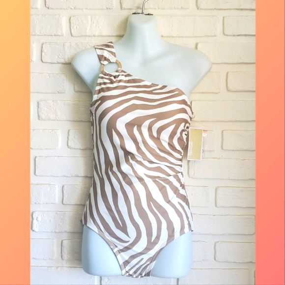 MICHAEL Michael Kors Other - Michael Kors White Zebra One Shoulder One Piece Swimsuit Bathing suit NWT Size 8